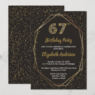 Glam Black Gold 67th Birthday Party Einladung