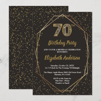 Glam Black Gold 70th Birthday Party Einladung