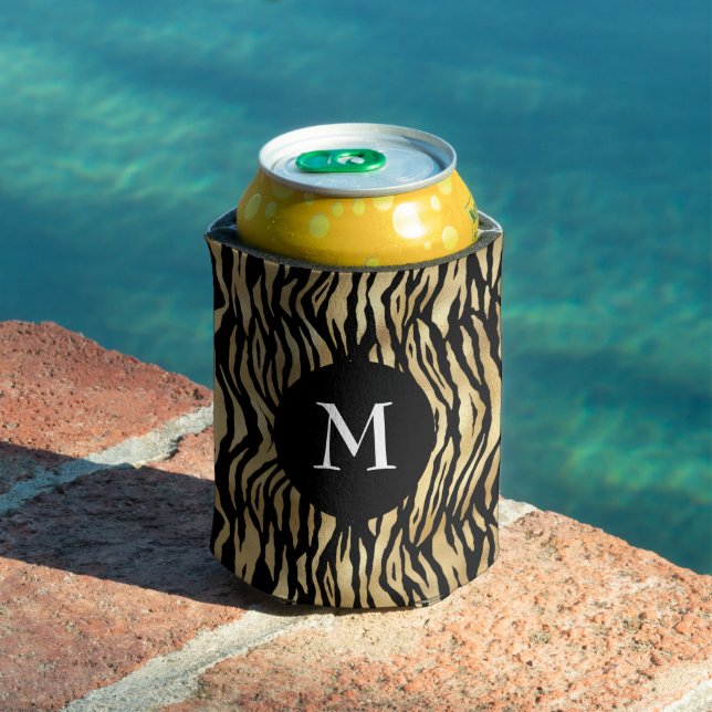 Glam Black Gold Animal Print Muster Cool Monogram Dosenkühler (In Situ Pool)