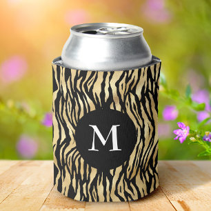 Glam Black Gold Animal Print Muster Cool Monogram Dosenkühler