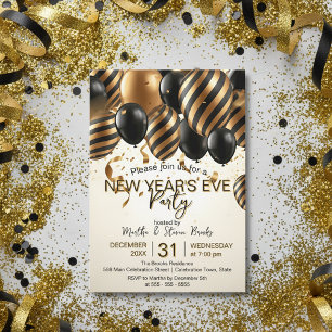 Glam Black Gold Balloons Silvesterparty Einladung