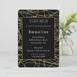 Glam Black Gold Glitzer Glitzy Birthday Einladung