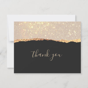 Glam Black Gold Glitzer Hochzeit Dankeschön-Karte Dankeskarte