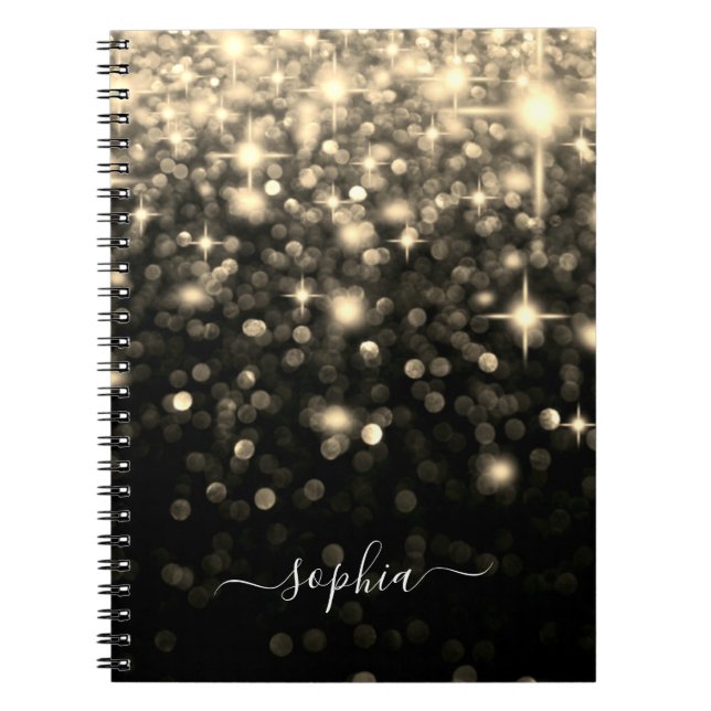 Glam Black Gold Glitzer Sparkboard Notebook Notizblock (Vorderseite)