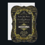 Glam Black & Gold Great Gatsby Art Deco Wedding Einladung<br><div class="desc">Unique,  vintage Roaring 20s Great Gatsby Gold card design featuring an old golden frame,  faux gold,  black and a white approach (wording) palette of colours,  initials. Use Personalize tool to add your info. For matching items,  please,  visit my Roaring 20s Great Gatsby Gold Wedding Collection.</div>