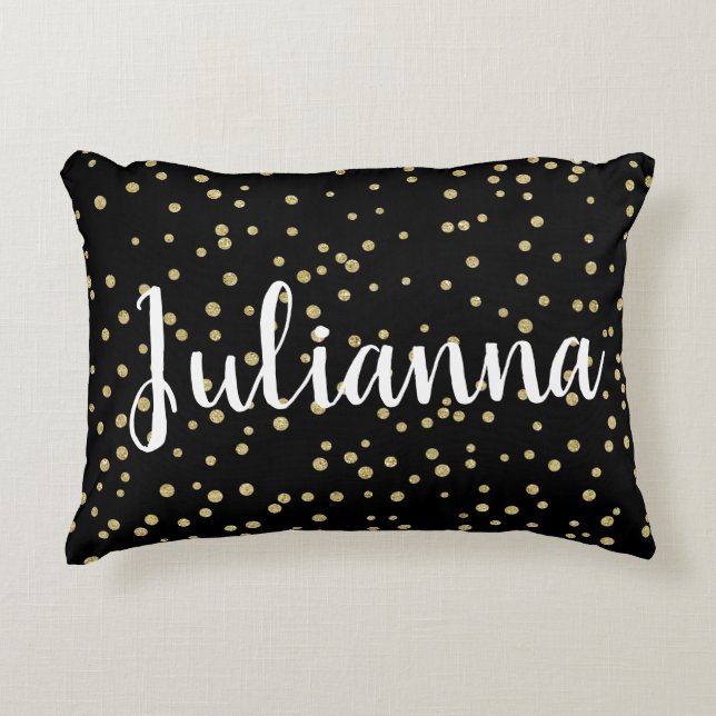 Glam Black Gold Holiday Dot Muster Personalisiert Dekokissen (Vorderseite)