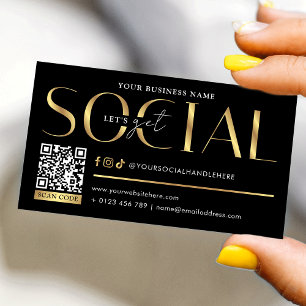 Glam Black & Gold Lass uns Social Media QR Code ve Visitenkarte