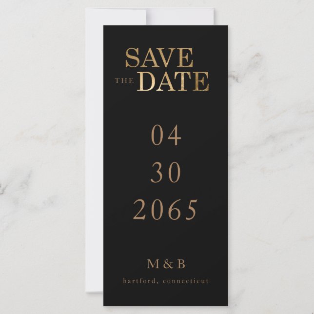 Glam Black & Gold Monogram Speichern Sie das Datum (Vorderseite)