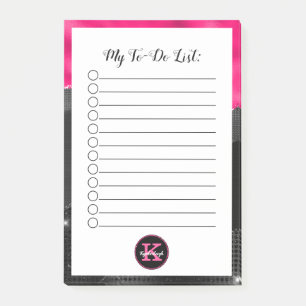 Glam Black Gray Hot Pink Waves Monogram To-Do-List Post-it Klebezettel