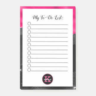Glam Black Gray Hot Pink Waves Monogram To-Do-List Post-it Klebezettel