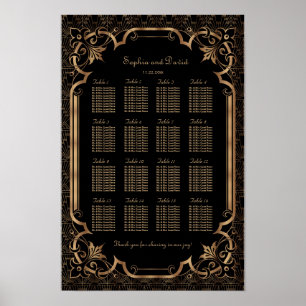 Glam Black Great Gatsby Art Deco 20s Seating Chart Poster