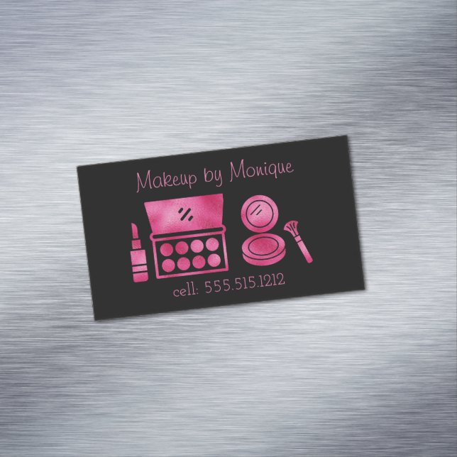 Glam Black & Hot Pink Makeup Artist Magnetische Visitenkarte (Beispiel)