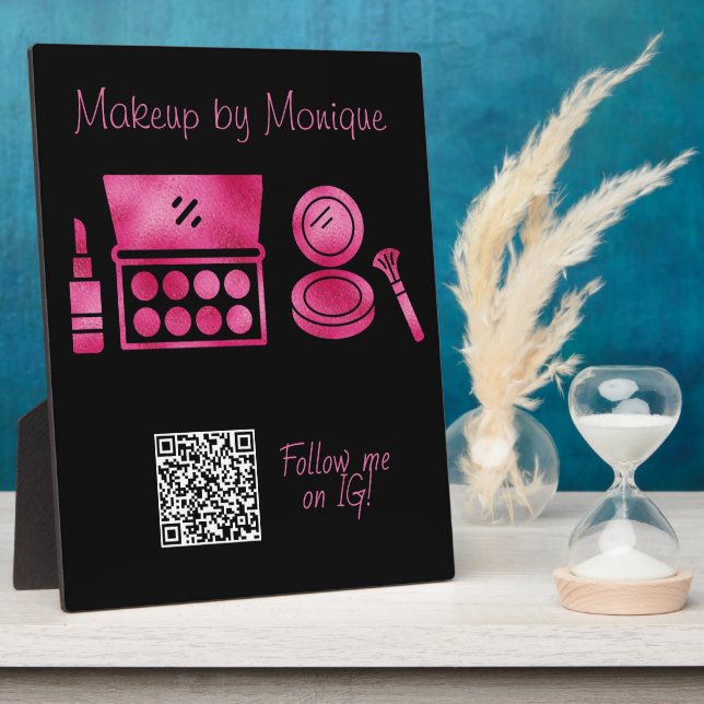 Glam Black & Hot Pink Makeup Artist QR Code Fotoplatte (Seite)