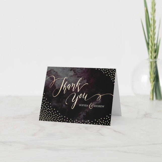 Glam Black Imitats Gold Glitzer Kalligraphie Viele Dankeskarte (Vorderseite)