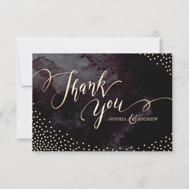 Glam Black Imitats Gold Glitzer Kalligraphie Viele Dankeskarte (Vorderseite)