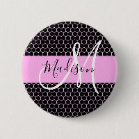 Glam Black Metallic Pink Honeycomb Monogram Name