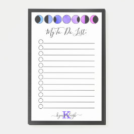 Glam Black Moon Phases Monogram Name To Do List Post-it Klebezettel