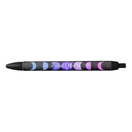 Glam Black Moon Phases Pastell Lila Monogram Name Kugelschreiber