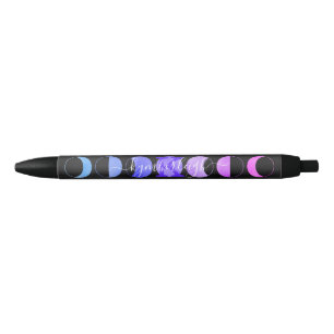 Glam Black Moon Phases Pastell Lila Monogram Name Kugelschreiber