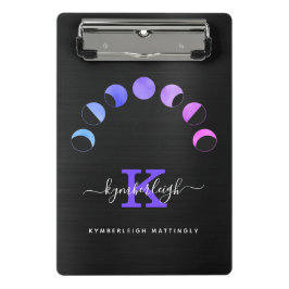 Glam Black Moon Phases Pastell Lila Monogram Name Mini Klemmbrett