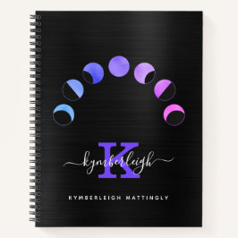 Glam Black Moon Phases Pastell Lila Monogram Name Notizbuch