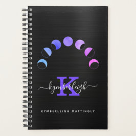 Glam Black Moon Phases Pastellfarben Monogramm Nam Planer