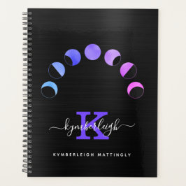 Glam Black Moon Phases Pastellfarben Monogramm Nam Planer