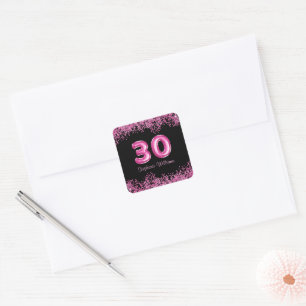 Glam Black Pink Foil Ballon 30. Geburtstag Party Quadratischer Aufkleber