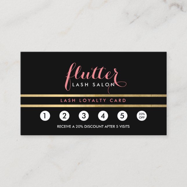 Glam Black Pink Gold Lash Salon Treuekarte (Vorderseite)