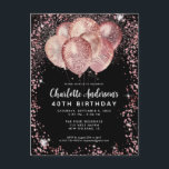 Glam Black Pink Rose Gold Glitzer Ballon Geburtsta Postkarte<br><div class="desc">Modern Glam Pink Rose Gold Schwarzer Glitzer Sparkle Ballon Elegant Stilvolle Einladung zum Geburtstag</div>