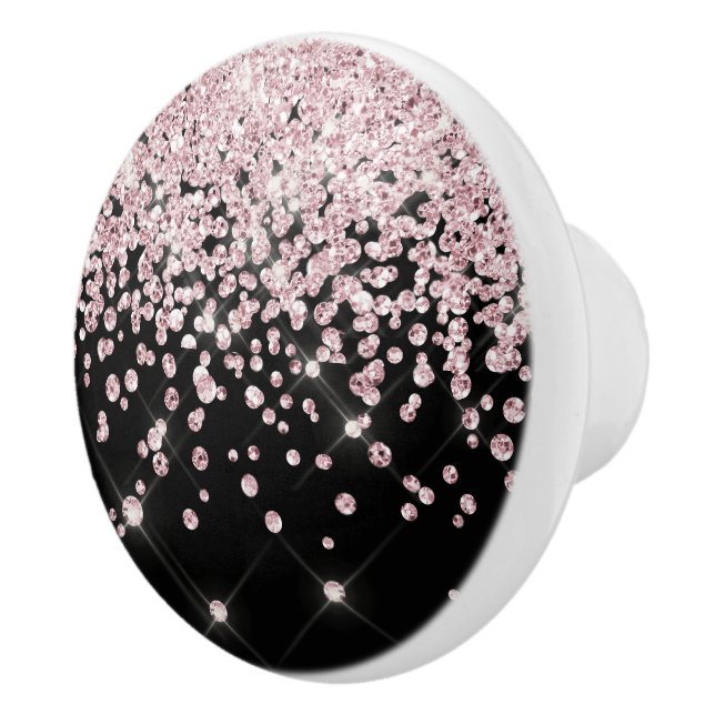 Glam Black Pink Rose Gold Glitzer Diamond Confetti Keramikknauf (Rechts)
