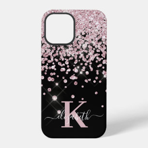 Glam Black Rose Gold Diamond Confetti Mit Monogram iPhone 12 Pro Hülle
