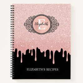 Glam Black Rose Gold Driving Glitzer Rezept Notizbuch