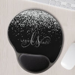 Glam Black Silver Glitzer Monogram Name Gel Mousepad<br><div class="desc">Glam Black Silver Glitter Elegant Monogram Gel Mouse Pad Easily personalize this trendy chic gel mouse pad design featuring elegant silver sparkling glitter on black background. The design feys your handwritten script monogram with pretty swirls and your name.</div>