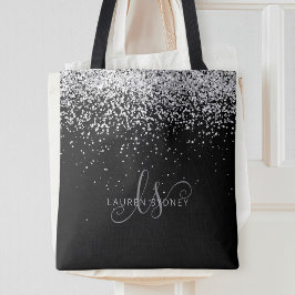 Glam Black Silver Glitzer Monogram Name Tasche