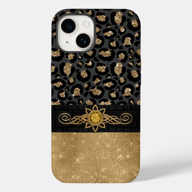 Glam Black und Gold Leopard Print Case-Mate iPhone 14 Hülle (Rückseite)