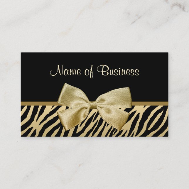 Glam Black und Gold Zebra Print Gold Band Visitenkarte (Vorderseite)