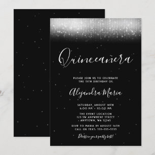 Glam Black und White Quinceañera Einladung