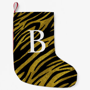 Glam Black Zebra Streifen & Imitate Gold Glitzer Kleiner Weihnachtsstrumpf