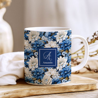Glam Blau Elfenbein Blumen Benutzername Kaffeetass Kaffeetasse