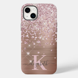 Glam Bling Rose Gold Diamond Confetti Mit Monogram Case-Mate iPhone 14 Plus Hülle
