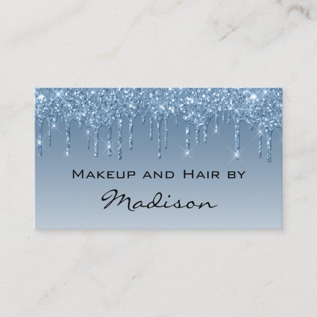 Glam Blue Drilling Glitzer Tropfen Makeup Artist Visitenkarte (Vorderseite)