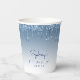 Glam Blue Glitzer Tropfen 21. Geburtstag Party Pappbecher