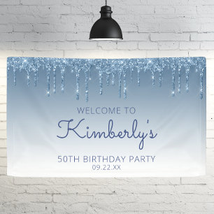 Glam Blue Glitzer Tropfen 50. Geburtstagsparty Ban Banner