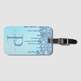 Glam Blue Glitzer Tropfen Elegantes Monogramm Gepä Gepäckanhänger