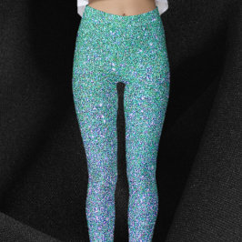 Glam Blue Green und Lila Glitzer Leggings
