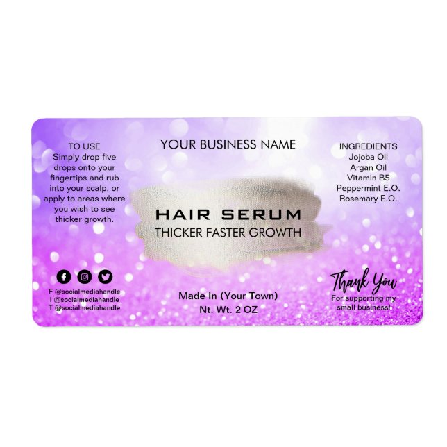 Glam Blue Lila Silver Glitzer Haare Serum Label (Vorne)