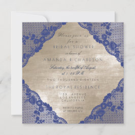Glam Blue Navy Lace Ivory Velvet Brautparty Einladung
