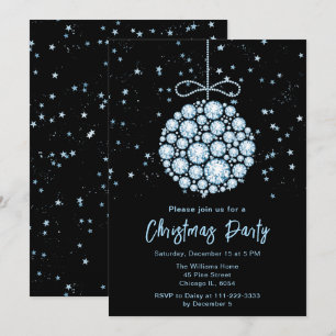 Glam Blue Ornament Weihnachts-Party Einladung