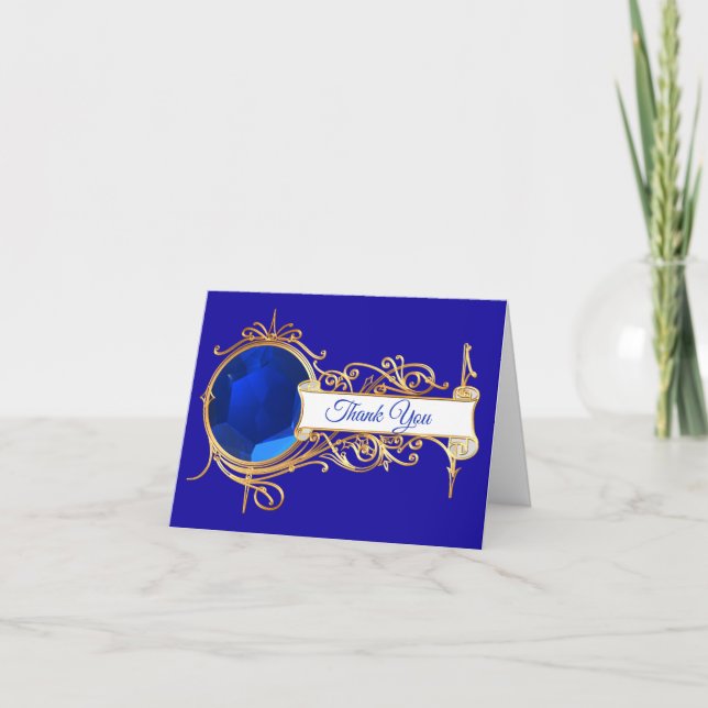 Glam Blue Sapphire Danke Note Card (Vorderseite)